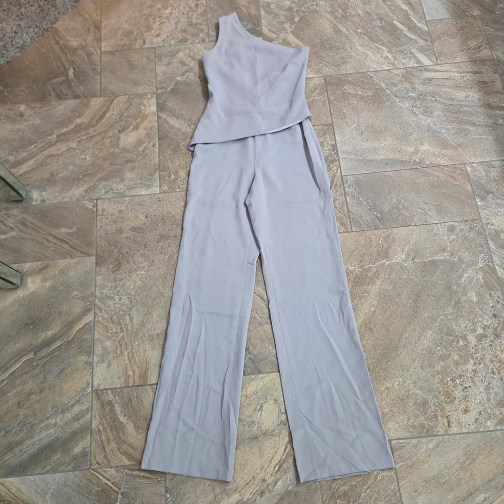 Cushnie et Ochs‎ One Shoulder Jumpsuit Lavender Grey Wide Leg Peplum Size 4